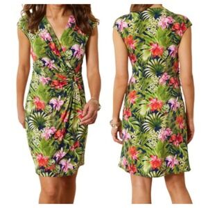 Tommy Bahama Clara Paradise Tropical Floral Summer Midi Faux Wrap Dress Sz L**